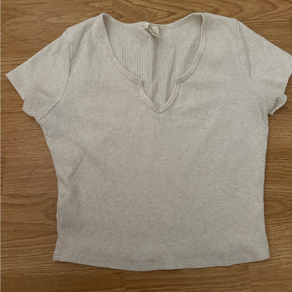 Bozzolo Cream Ribbed Short Sleeve Top